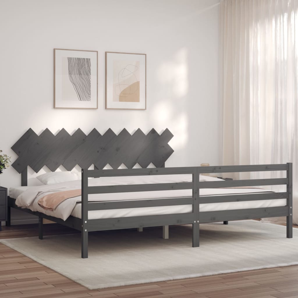 Łóżko Drewniane Szare Rama Łóżka Ze Stelażem Drewniana Łóżko Do Sypialni Pokoju 200x200 cm