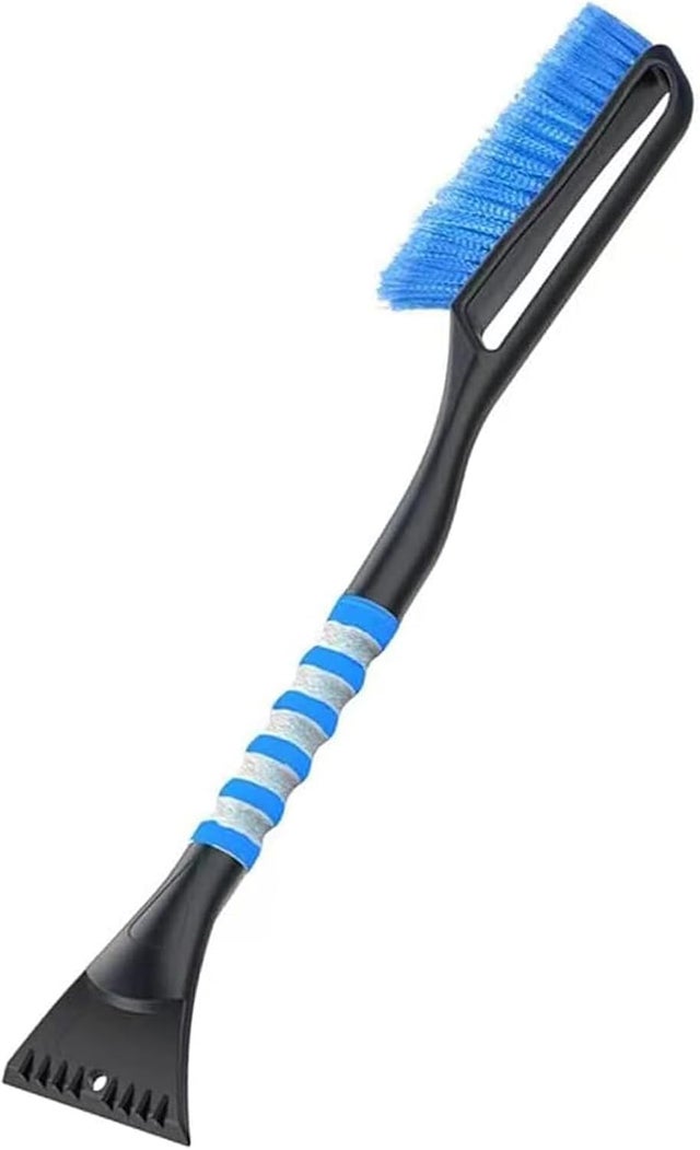 Brosse à neige 2 en 1, idéale pour nettoyer les vitres de véhicules, les meubles et le verre&nbsp;; gratte la neige et dégivre&nbsp;; bleue.