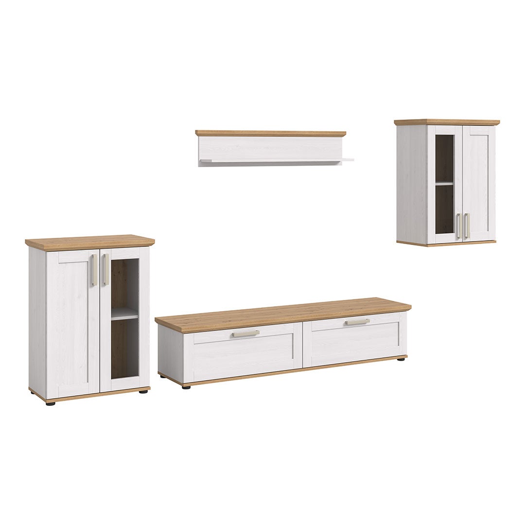 Verona regał system 4 elementy biały, dąb dekor.