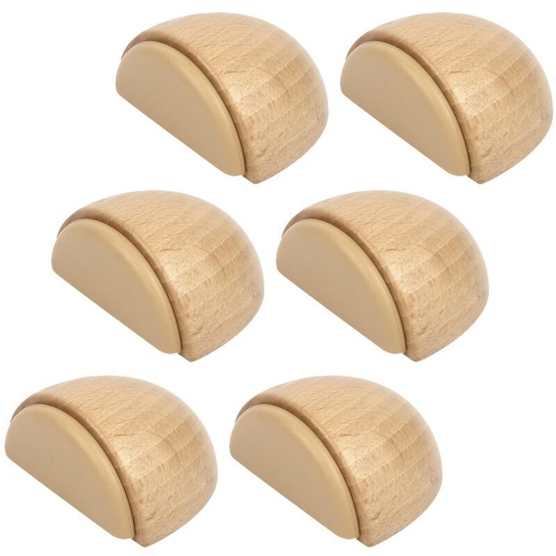 Lot de 6 opritoare de ușă - Opritor de ușă adeziv din lemn pentru podele și parchet - Opritor de ușă adeziv - Opritor de ușă (fag natural)