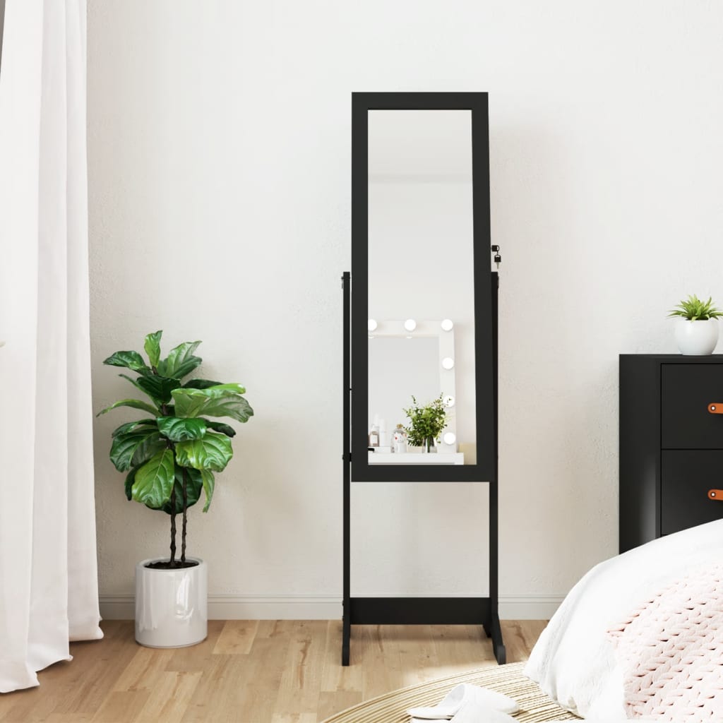 Armoire à Bijoux pivotante à 360°, miroir pleine longueur, éclairage LED, porte verrouillable