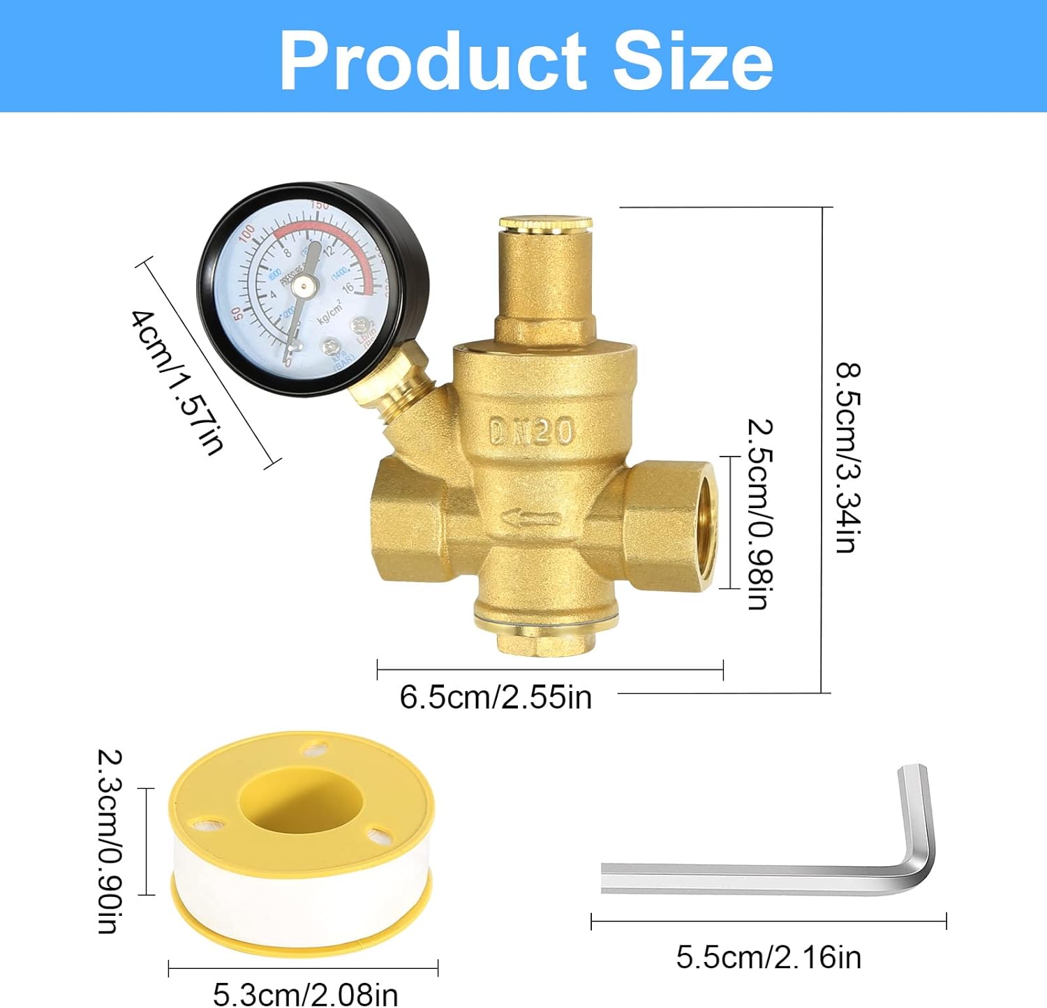 Reducteur de Pression eau DN20 3/4 Pouce Avec Manometre Pression eau, Fabriqué 100% en Laiton de Haute Dureté, Réducteur de Pression d'eau - 2