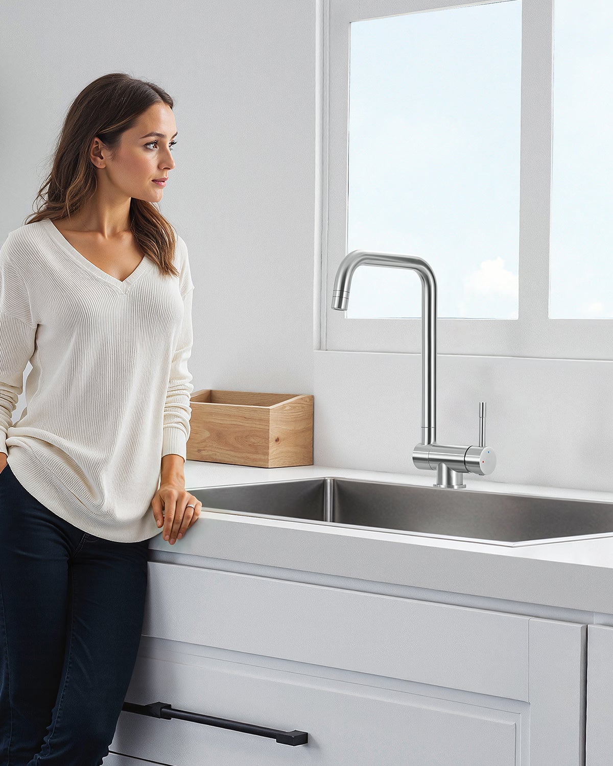 ANYCEE MAX Robinet Cuisine Rabattable avec 2 Jets, Mitigeur Evier Repliable sous Fenêtre Pivotant à 360, Robinetterie Pliable devant Fenêtre Brossé - 9