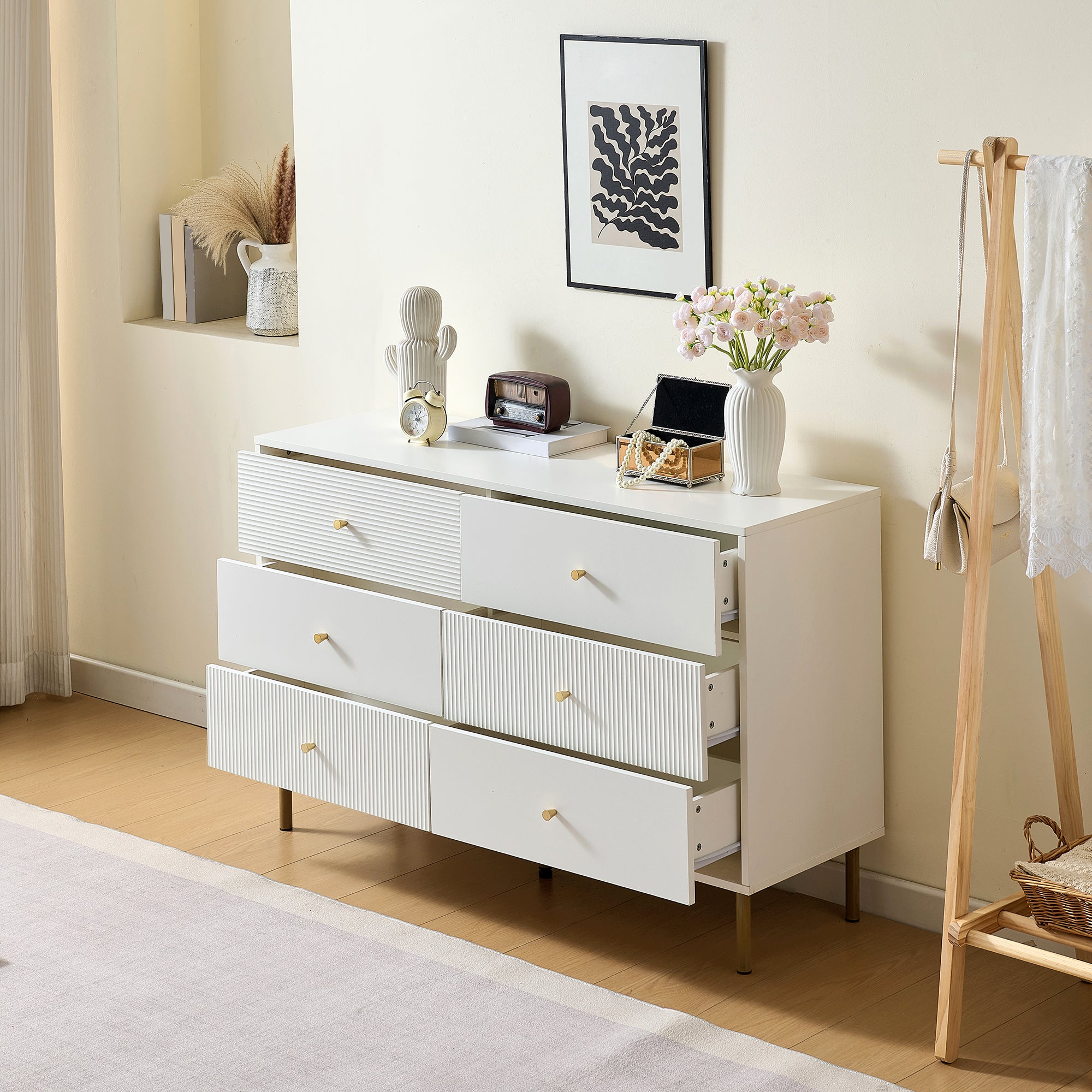 Commode Chambre 6 Tiroirs Armoire De Rangement Meuble à Vêtements 40 X 1194 X 75 Cm Style Moderne Blanc 90192825
