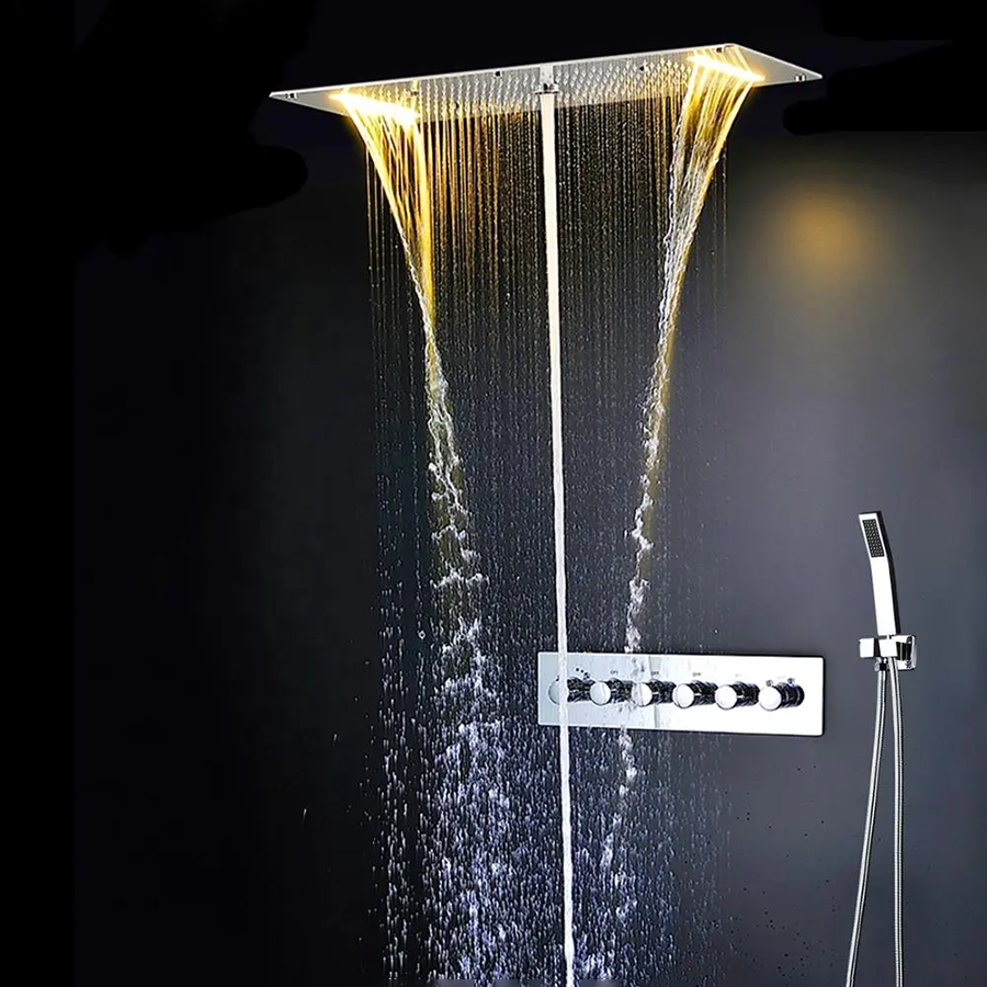 🚿 Composition de douche ciel de pluie LED 700 x 380 mm, LED, thermostatique | Topale - 5