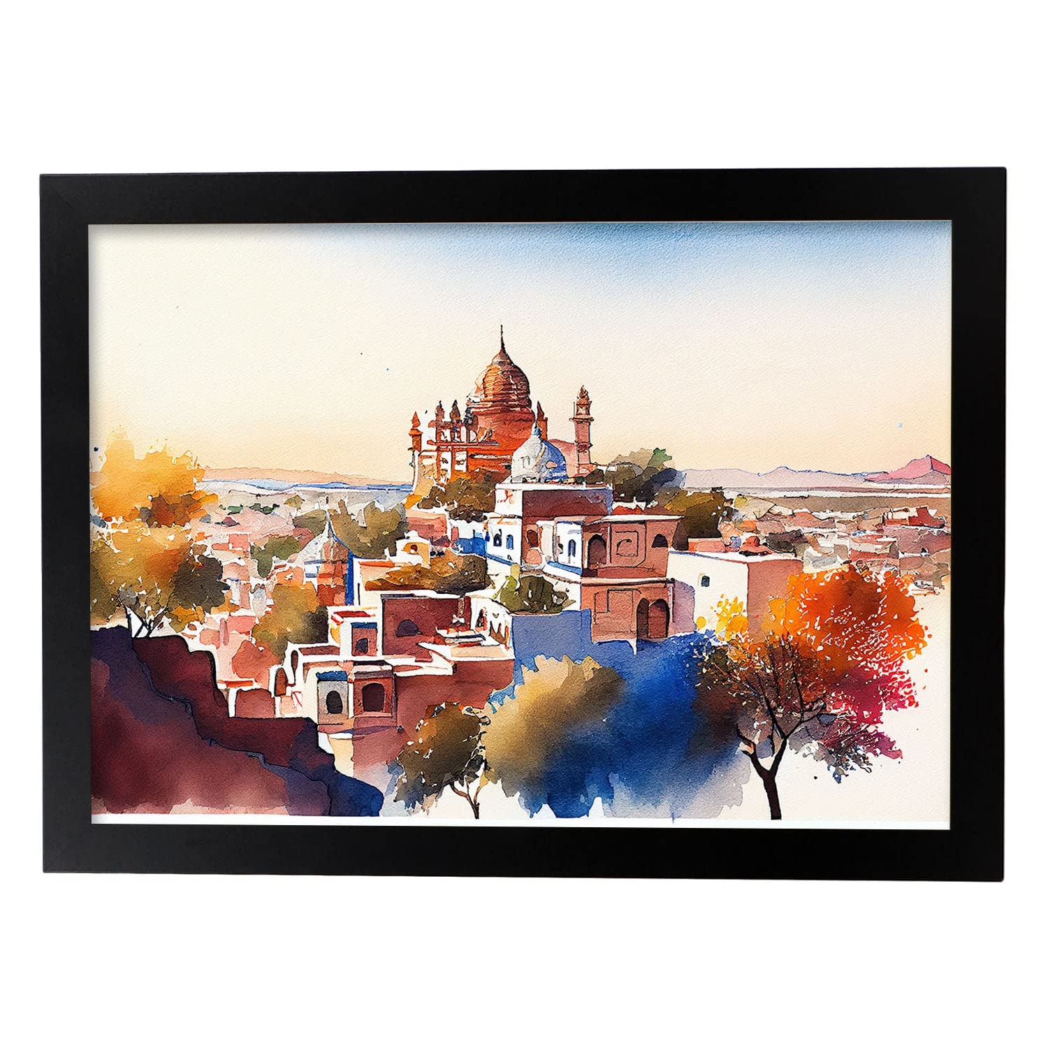 Nacnic poster de jodhpur en estilo acuarela ilustraciones a todo color de ciudades y monumentos del mundo diseño moderno y a3 con marco negro