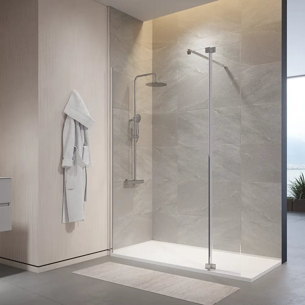 Douche à l'italienne 70 cm + porte 30 cm en verre trempé anti-calcaire 10 mm transparent, profilés chromés | Naxos - 2