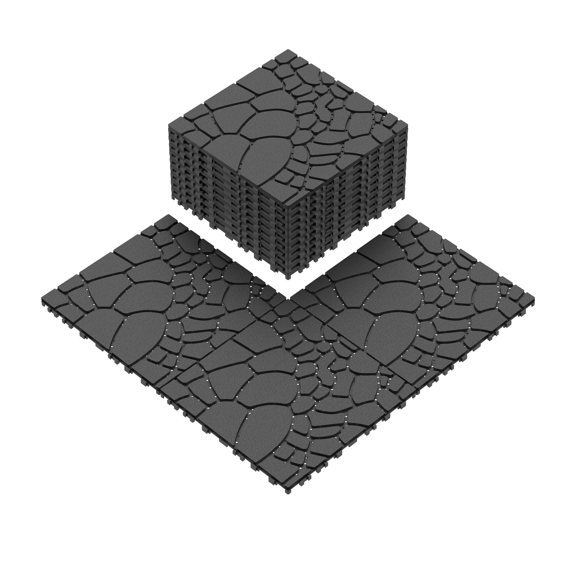 Lot de 44 dalles de terrasse de 30 cm (12 pouces) à motif pierre, dalles modulaires emboîtables à poser soi-même, installation facile et rapide - 2