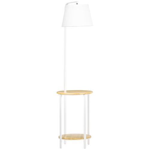 Stand lampada 162 cm 40 W con ripiani e abat-jour in lino bianco