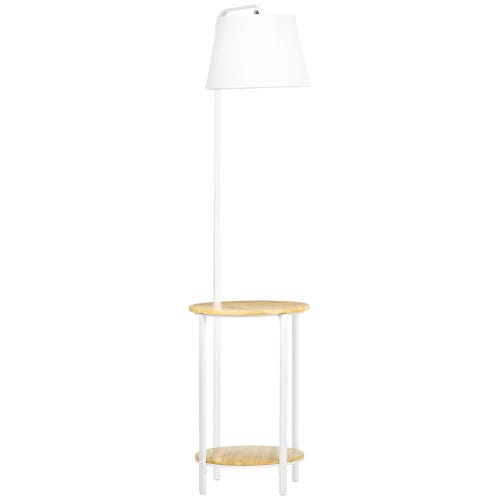 Stand lampada 162 cm 40 W con ripiani e abat-jour in lino bianco
