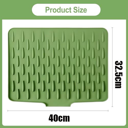 Questo tappetino scolapiatti in silicone è impermeabile e presenta un design antiscivolo e assorbente. È adatto ai lavelli della (40 x 32,5 cm, verde) - 2