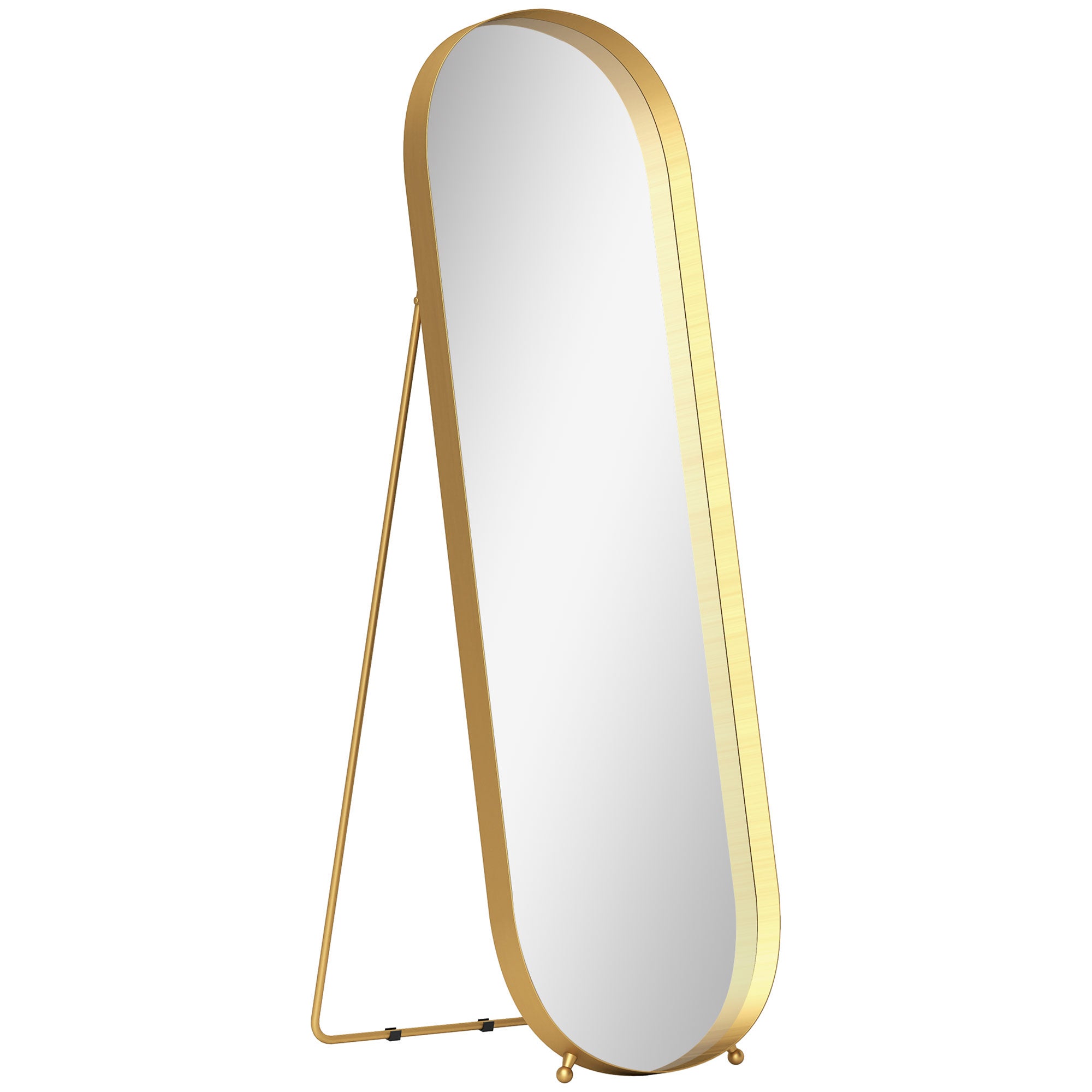 Grand Miroir Sur Pied Ou Mural 160x53 Cm - Arc Rond Noir Inclinable - Décoration Salon Moderne