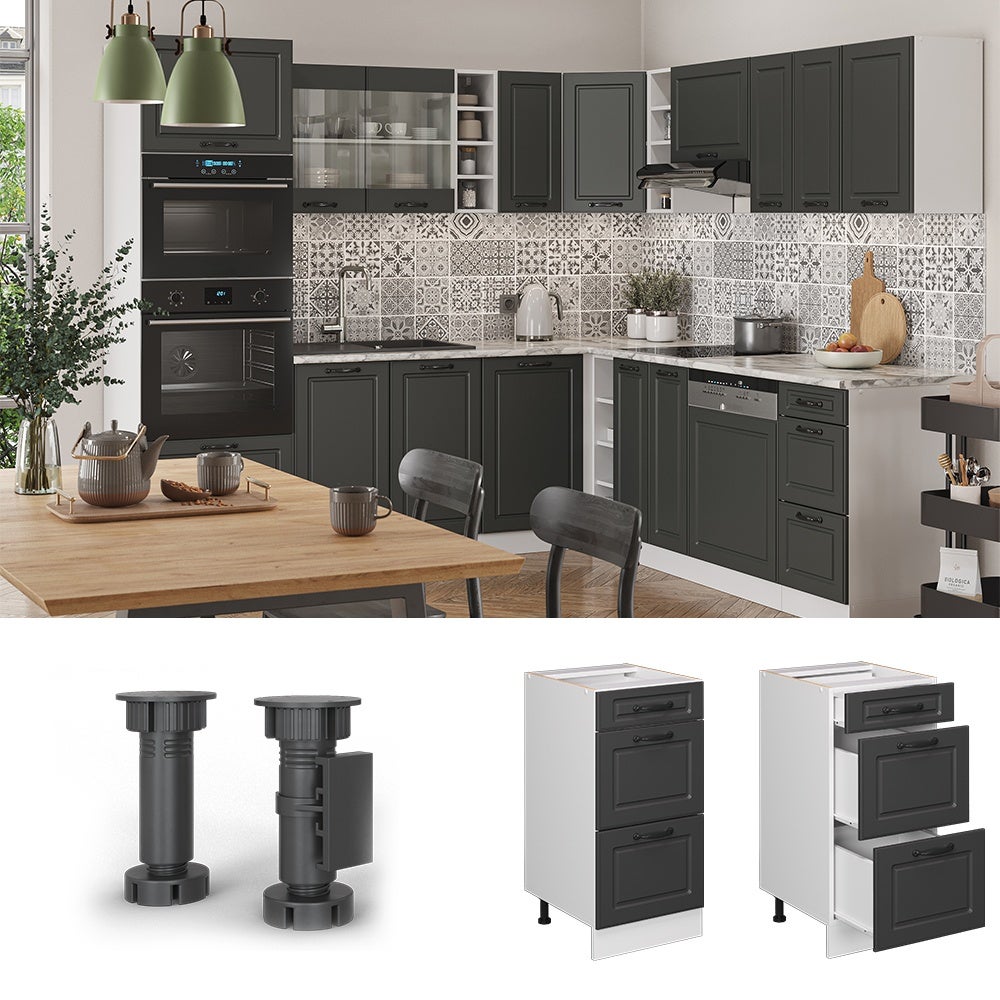 Vicco Meuble cuisine R-Line, Anthracite campagne, 40cm avec tiroirs, PT Chêne - 2
