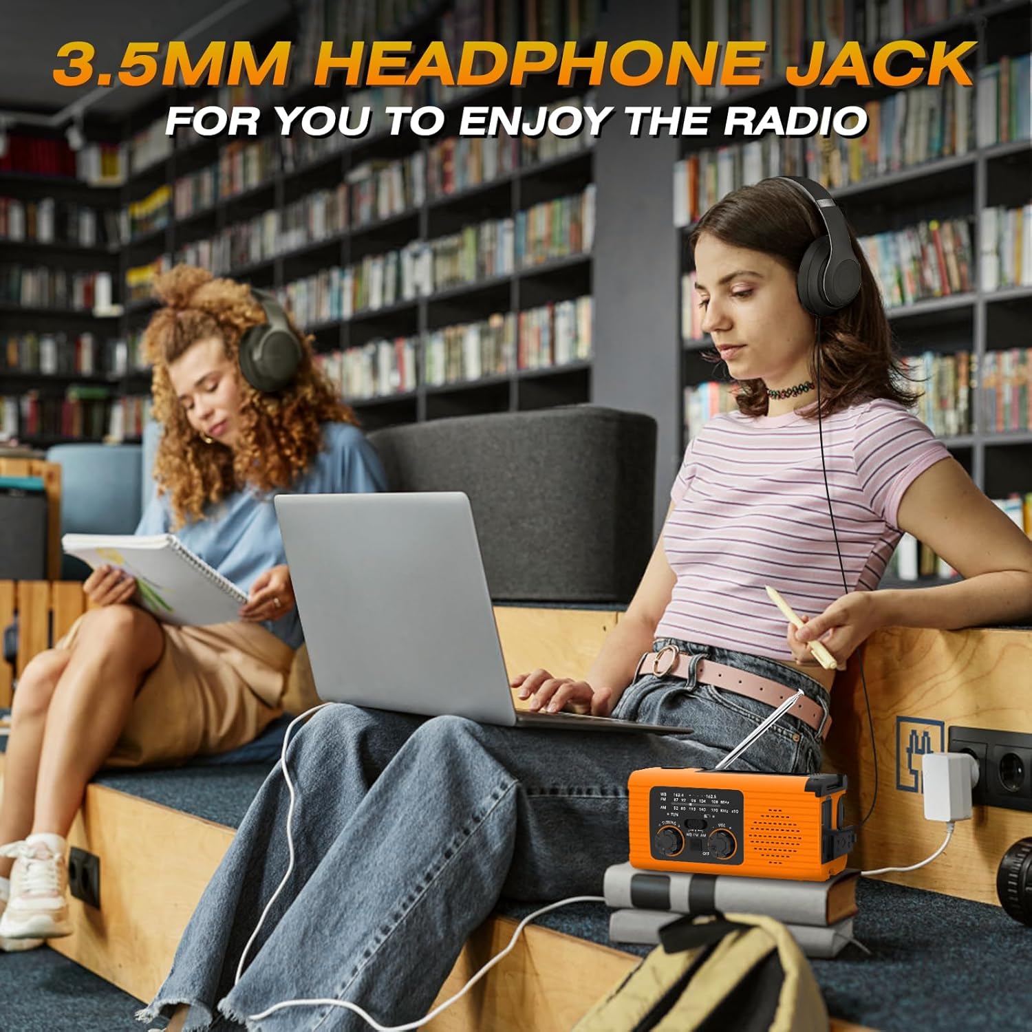 Radio meteorologica di emergenza NOAA, 2000 mAh, ricaricabile a energia solare, manovella e USB, AM/FM, torcia a LED, luce di lettura, allarme SOS, ar - 8