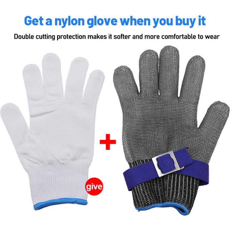 Gants de boucher, cotte de mailles, acier inoxydable, résistants aux coupures, bleus, haute performance, niveau de protection 5, taille M - 2