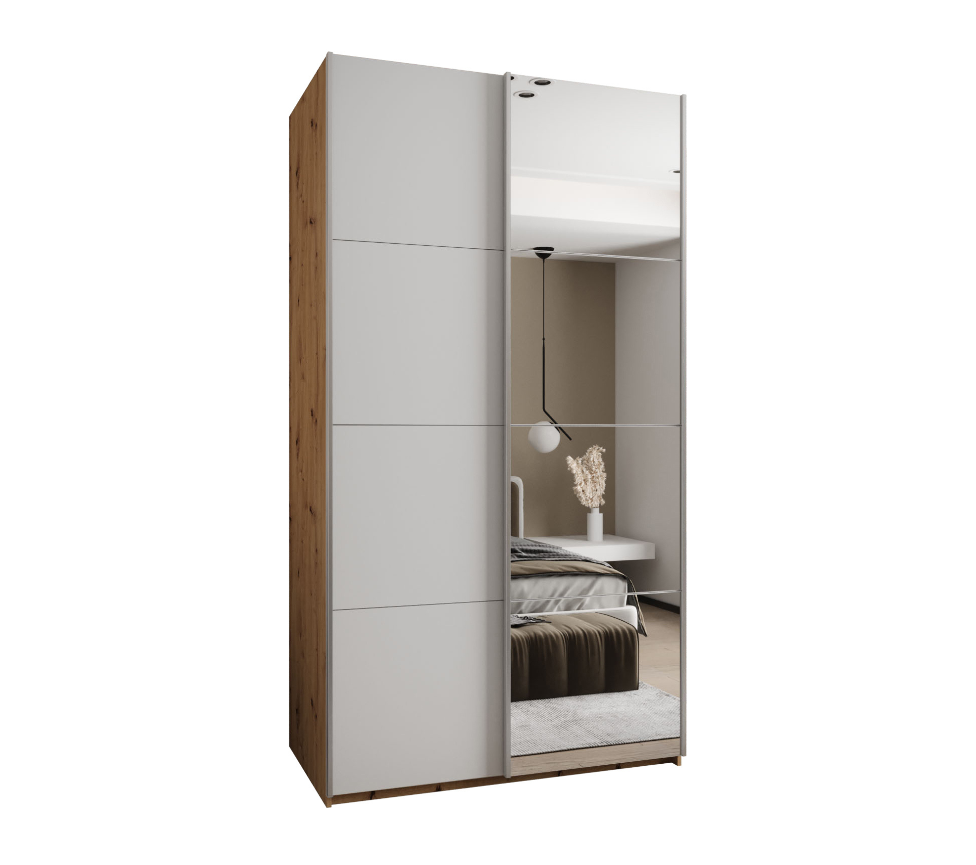 Szafa przesuwna wysoka Lux 3 140 x 64 x 245,5 cm artisan + biały + u. srebrny - Abiks Meble