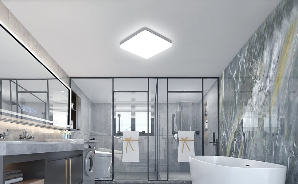 GOECO Plafón LED Cuadrado Blanco 32W 2800 Lúmenes, IP44, Luz Blanca 6500K, Lámpara De Techo Para Baño Pasillo Cocina Dormitorio Entrada - 6