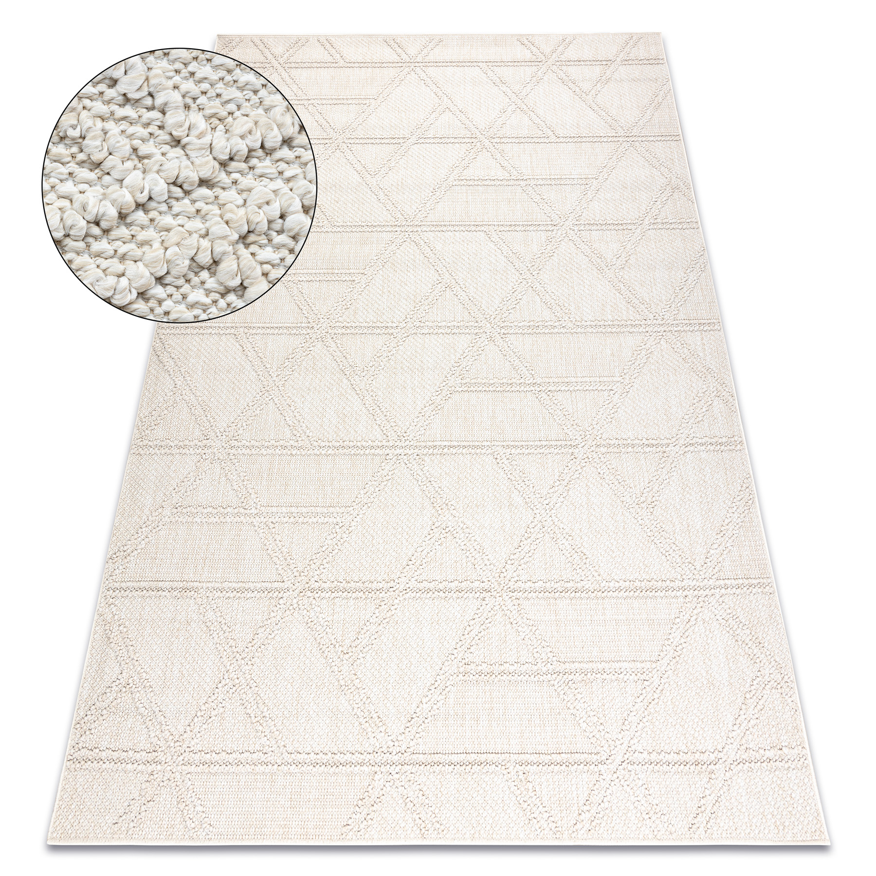 Alfombra jersey 19241 crema - rombos, geométrico estructural, lazo boho 200x290 cm