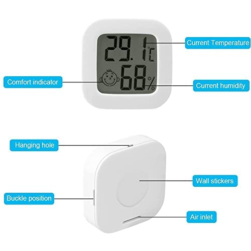 Mini thermomètre LCD 4 pièces, hygromètre numérique, plage de température : -10 ℃ ~ + 70 ℃, blanc (pile bouton incluse) - 3