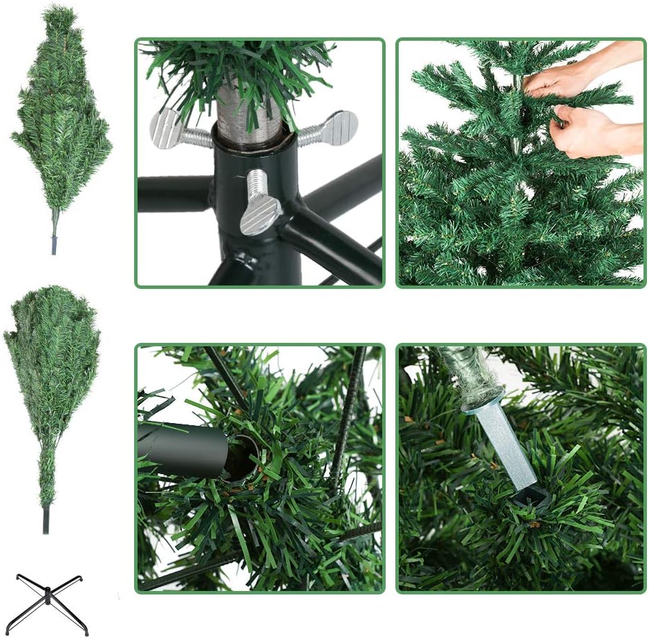 Árvore de Natal artificial verde de 180 cm com base de metal, ideal para decoração de Natal - 6