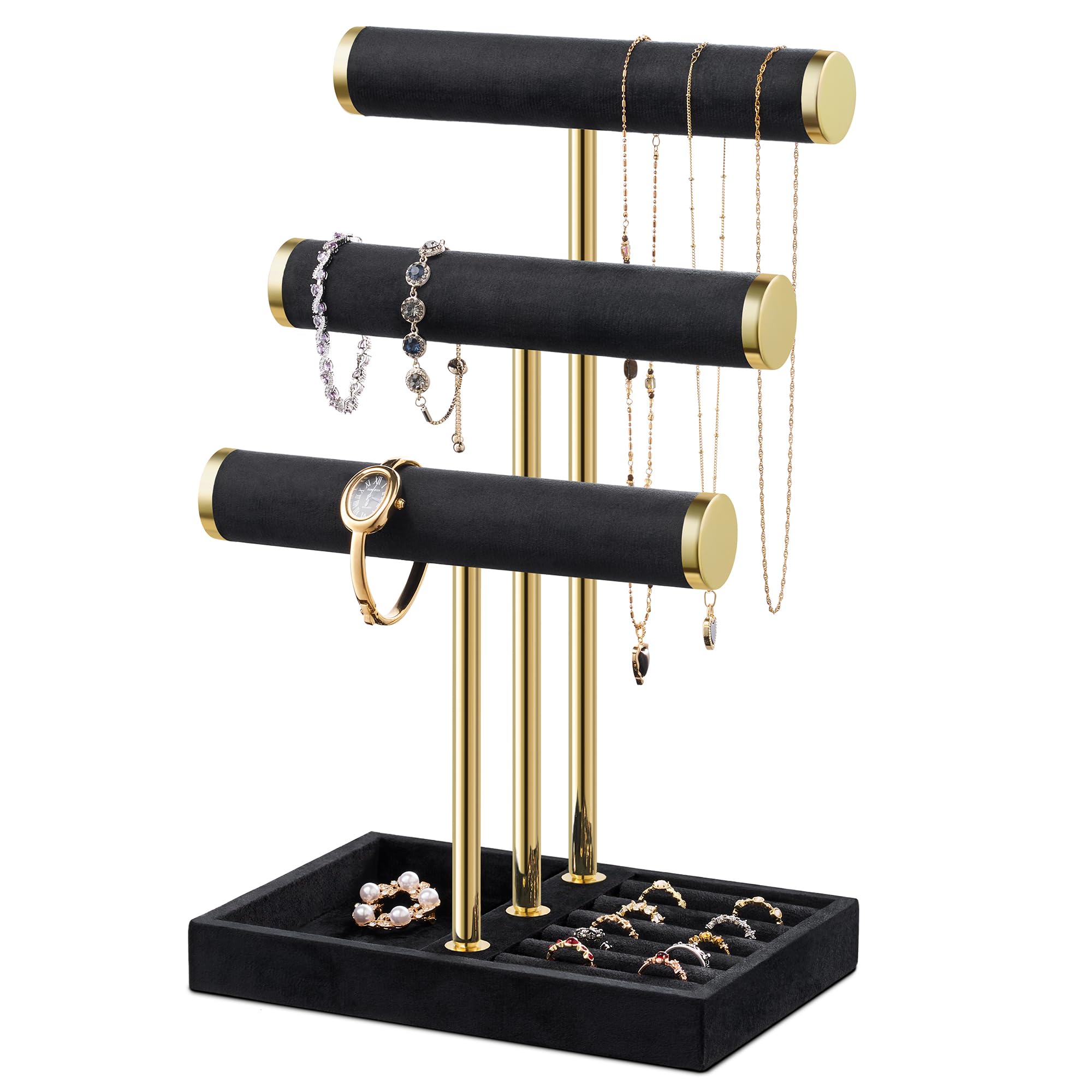 Organisateur de Bijoux à 3 Niveaux - Présentoir à Bijoux Noir pour ...