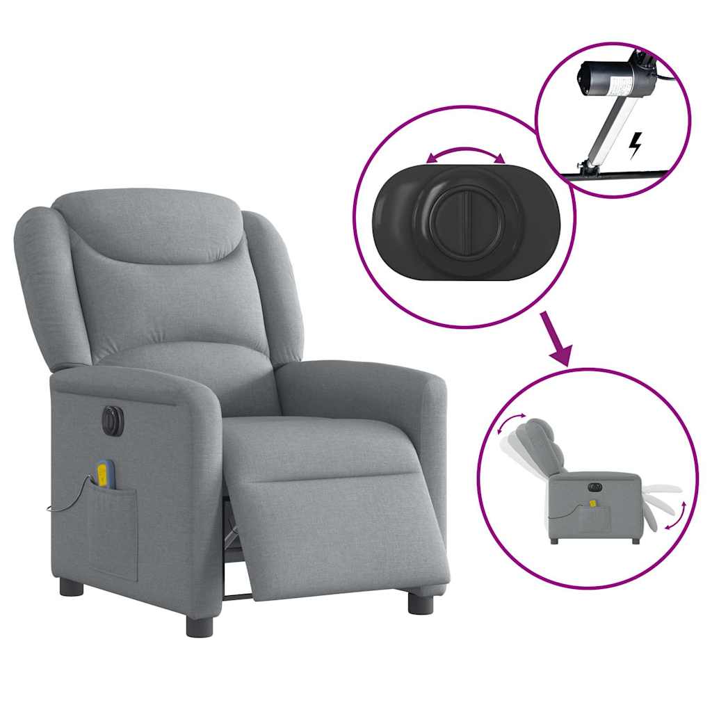 Fauteuil de massage | Fauteuil de relaxation | Chaise de relaxation inclinable électrique gris clair tissu CFW292683 - 8
