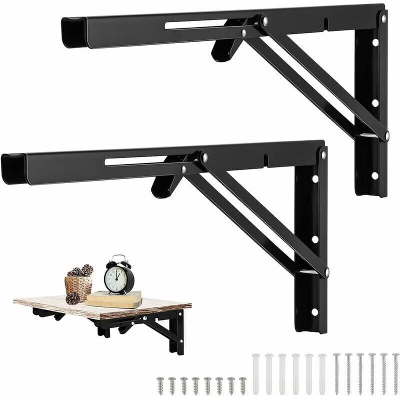 2 Pièces Equerre Rabattable Murale Noir, 500 x 170 mm, Support Console ...