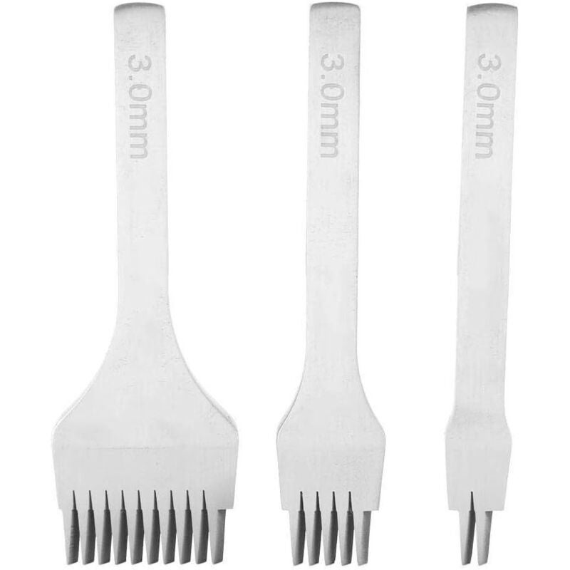 Kit DIY pentru meșteșuguri din piele, 3 piese, perforator, instrument pentru meșteșuguri din piele, perforator dinți, instrument din oțel alb, 2/5/10