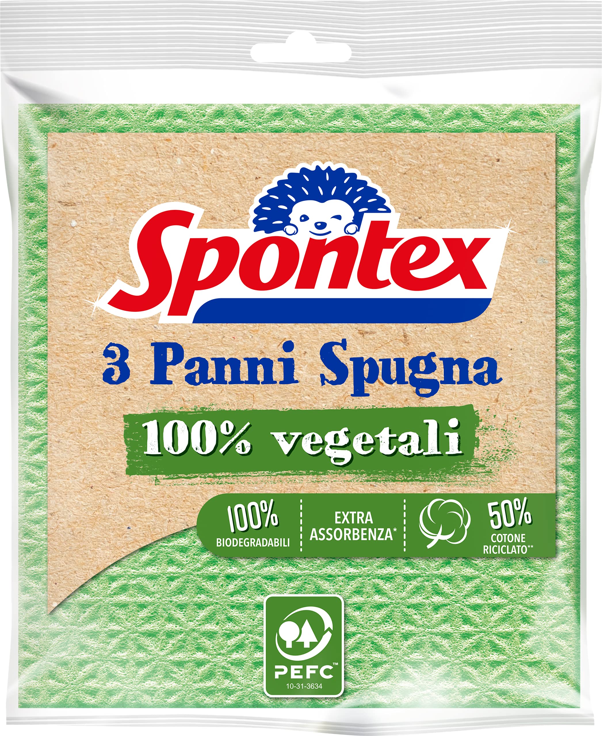 Spontex Panni Spugna Eco, Biodegradabili, Ecologici, Cellulosa/Cotone ...