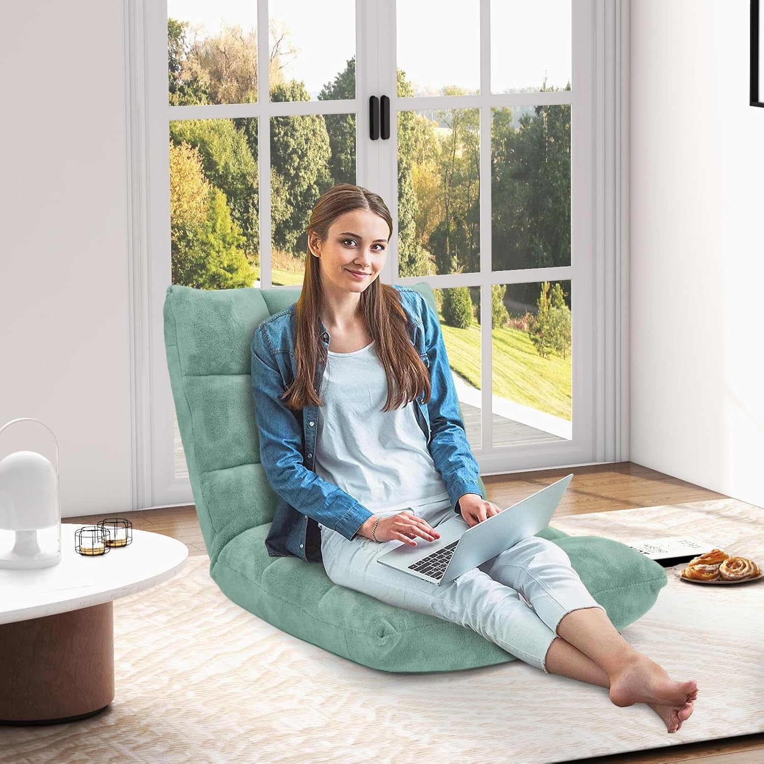 Canapé Paresseux Tatami Pliable Chaise de Plancher Coussin de Chaise de Lit Siège de Sol pour Maison, Bureau 105 x 56 x 15 CM (Vert Clair) - 2