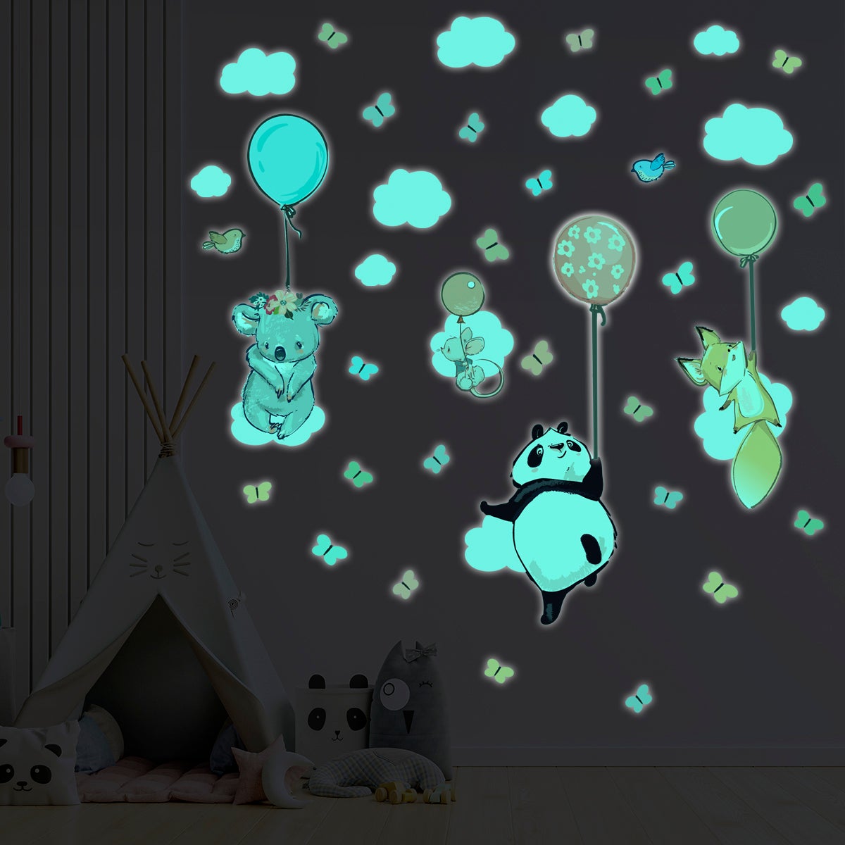Adesivi fosforescente felici animali volanti - Sticker adesivo - adesivi murali - 160x120cm - 5