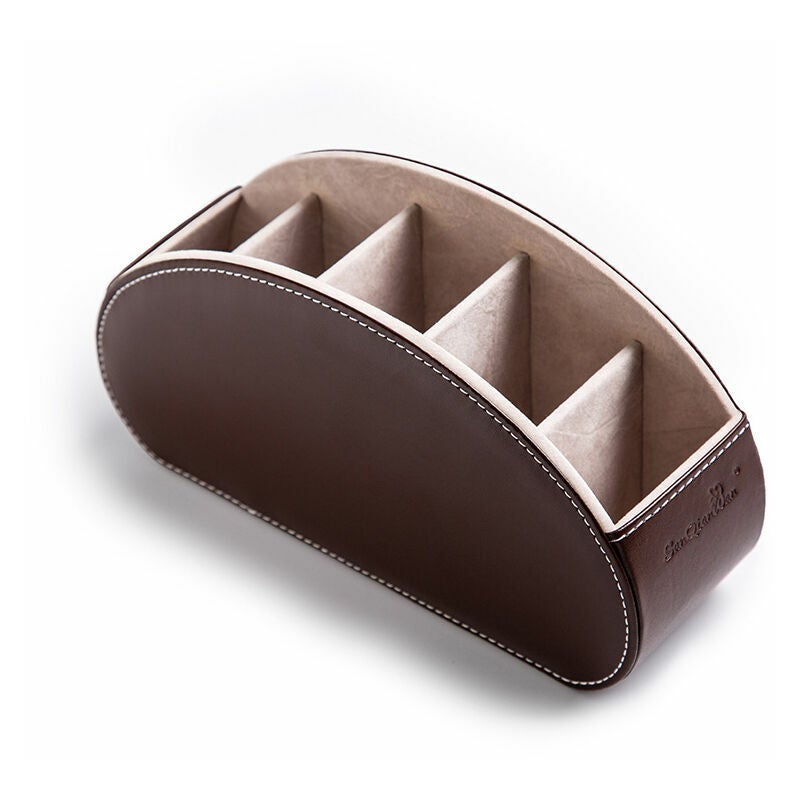 Supports de télécommande TV Boîte de rangement avec 5 compartiments en cuir PU multifonctionnel pour l'organisation et le stockage de bureau - 3