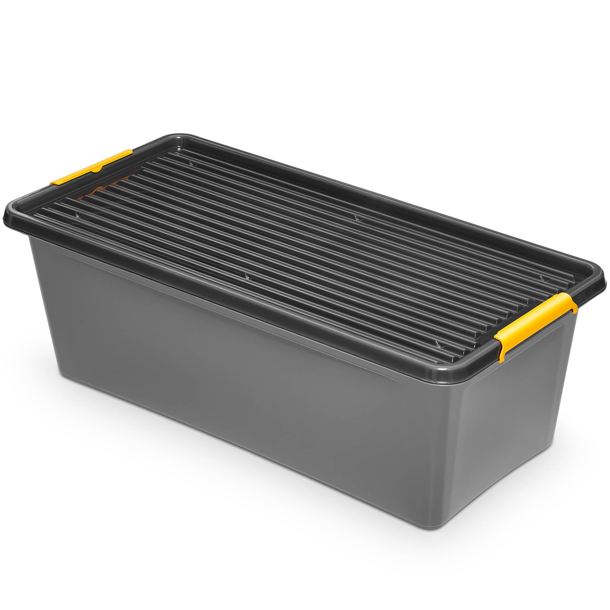 Pojemnik Plastikowy Pudełko Plastikowe Z Pokrywką Na Kółkach Pudło Box Do Przechowywania Do Garażu Piwnicy Szary 55 L