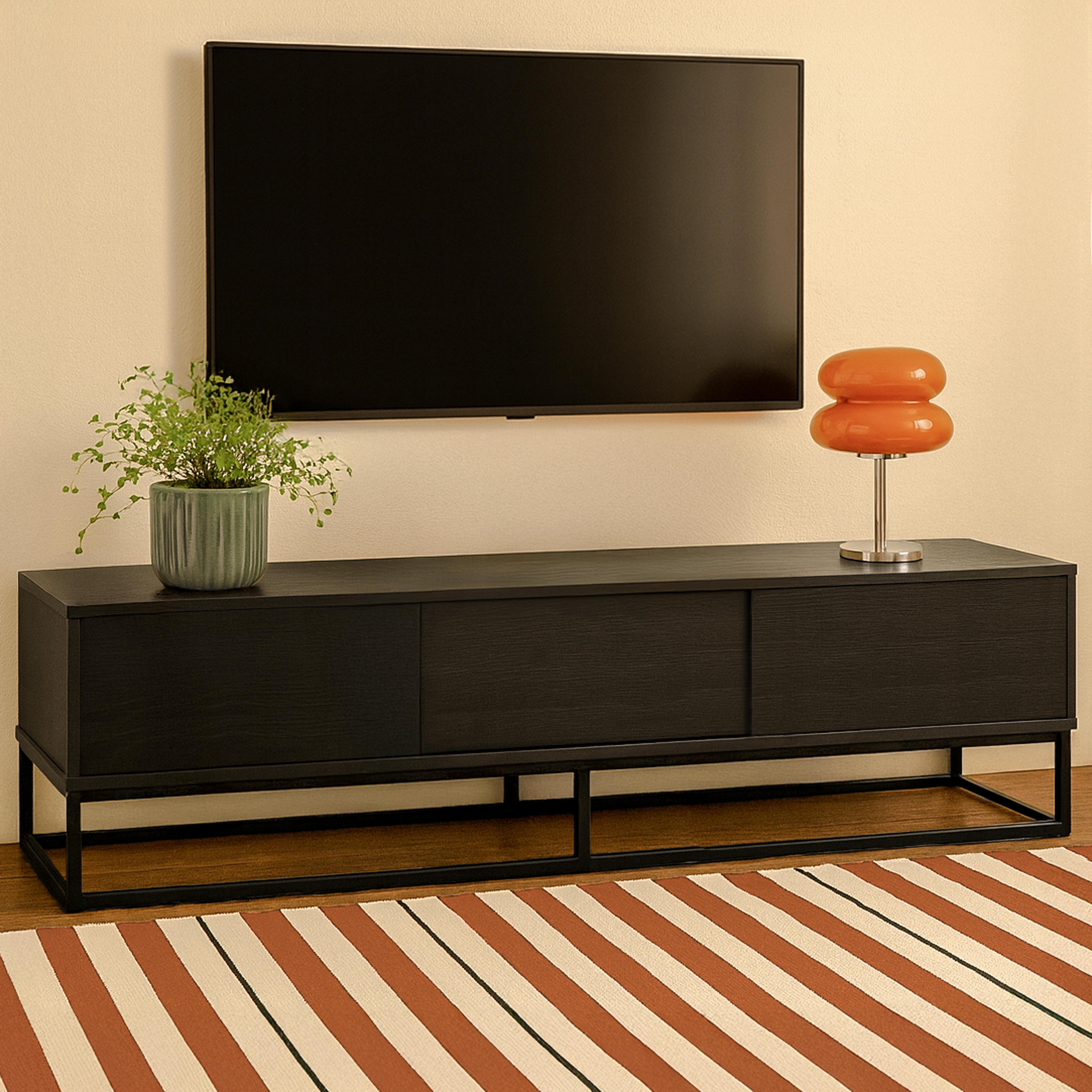 Gigantic Rectangular Tv Mueble de TV rectangular con 3 puertas, L180 cm, negro | Leroy Merlin