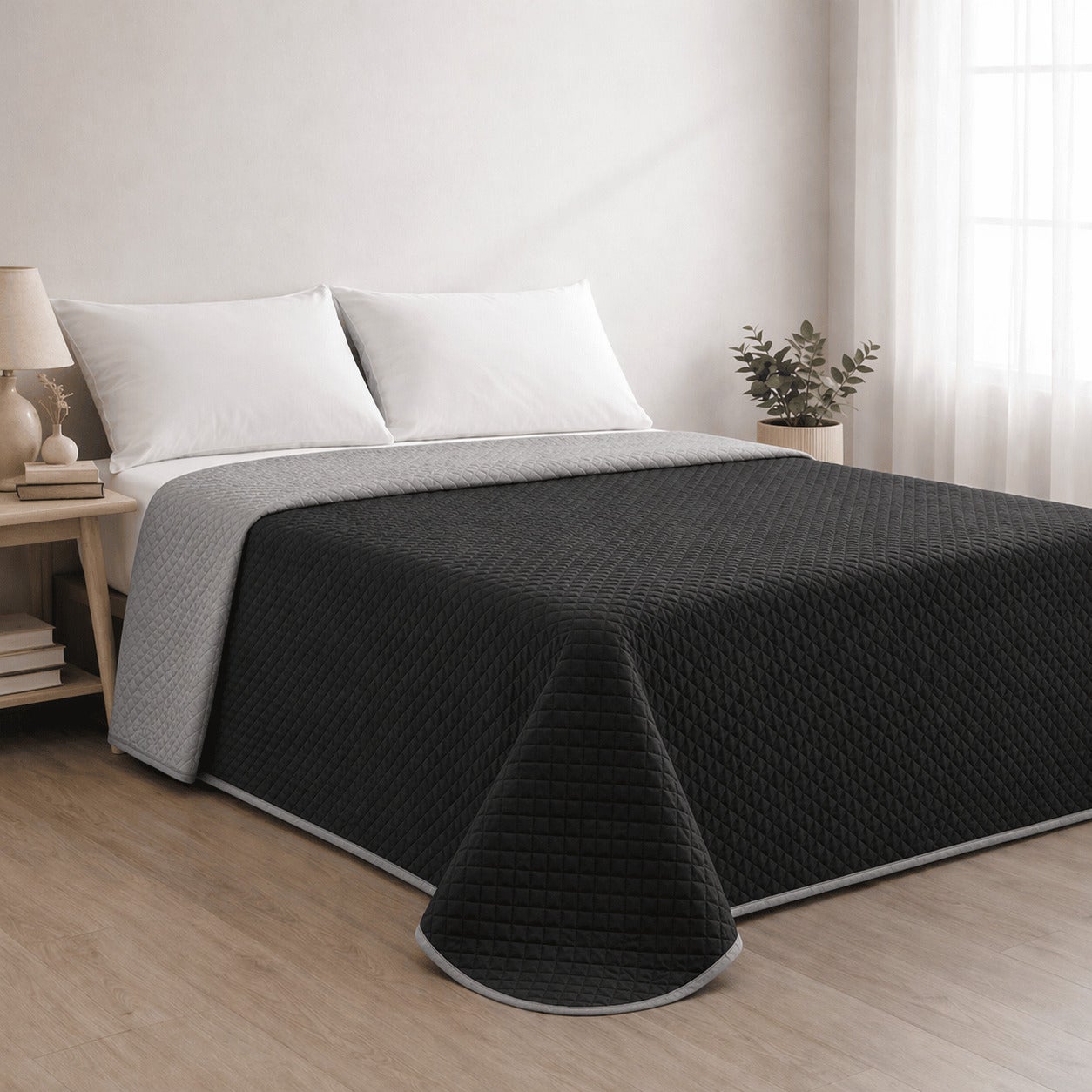 Colcha Bicolor Reversible Gris/Negro Cama 180cm Donegal Collections - 5