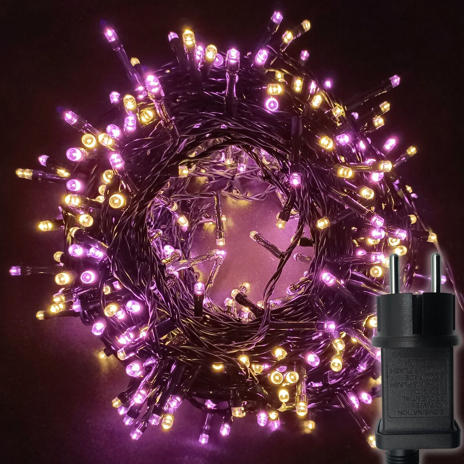 BrizLabs Luci Natale da Esterno, 12M 500 LED Bianco Caldo Catena Luminosa con Spina 8 Modalità Impermeabile Luci Fatate Natalizie per Camera Festa Matrimonio Interni Albero Patio, Filo Verde
