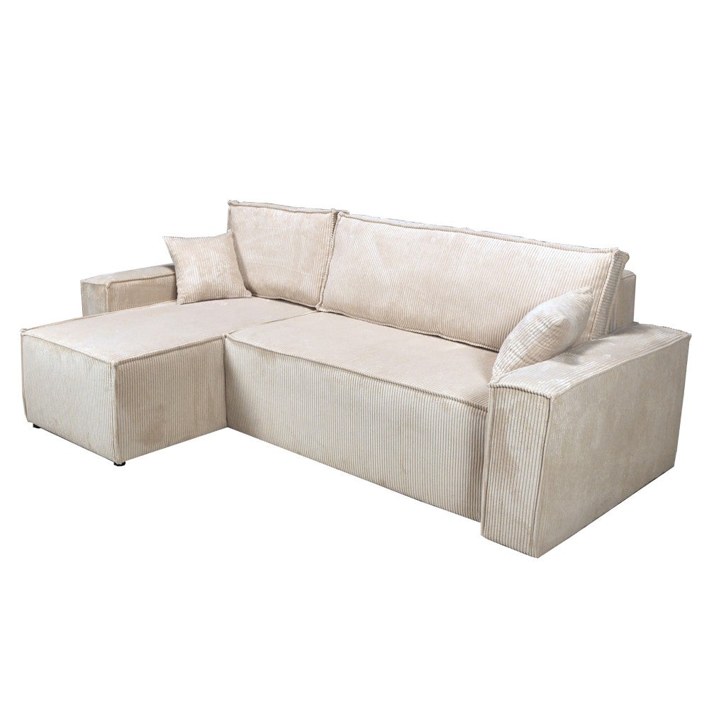 Canapé d'angle convertible et réversible avec coffre ELISE en velours côtelé / Beige - 9