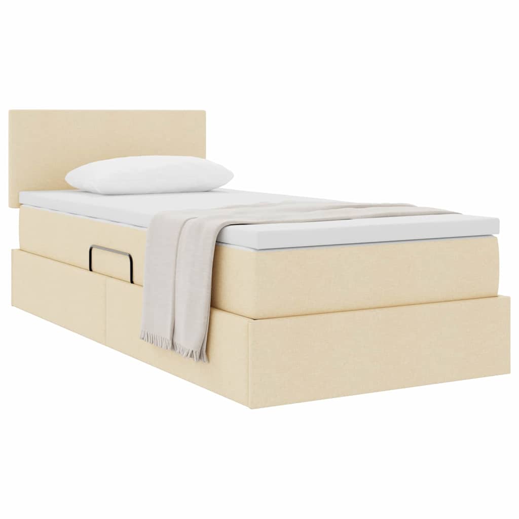 Lit avec rangement et matelas, velours, crème, pour la chambre, 100 × 200 cm - 3