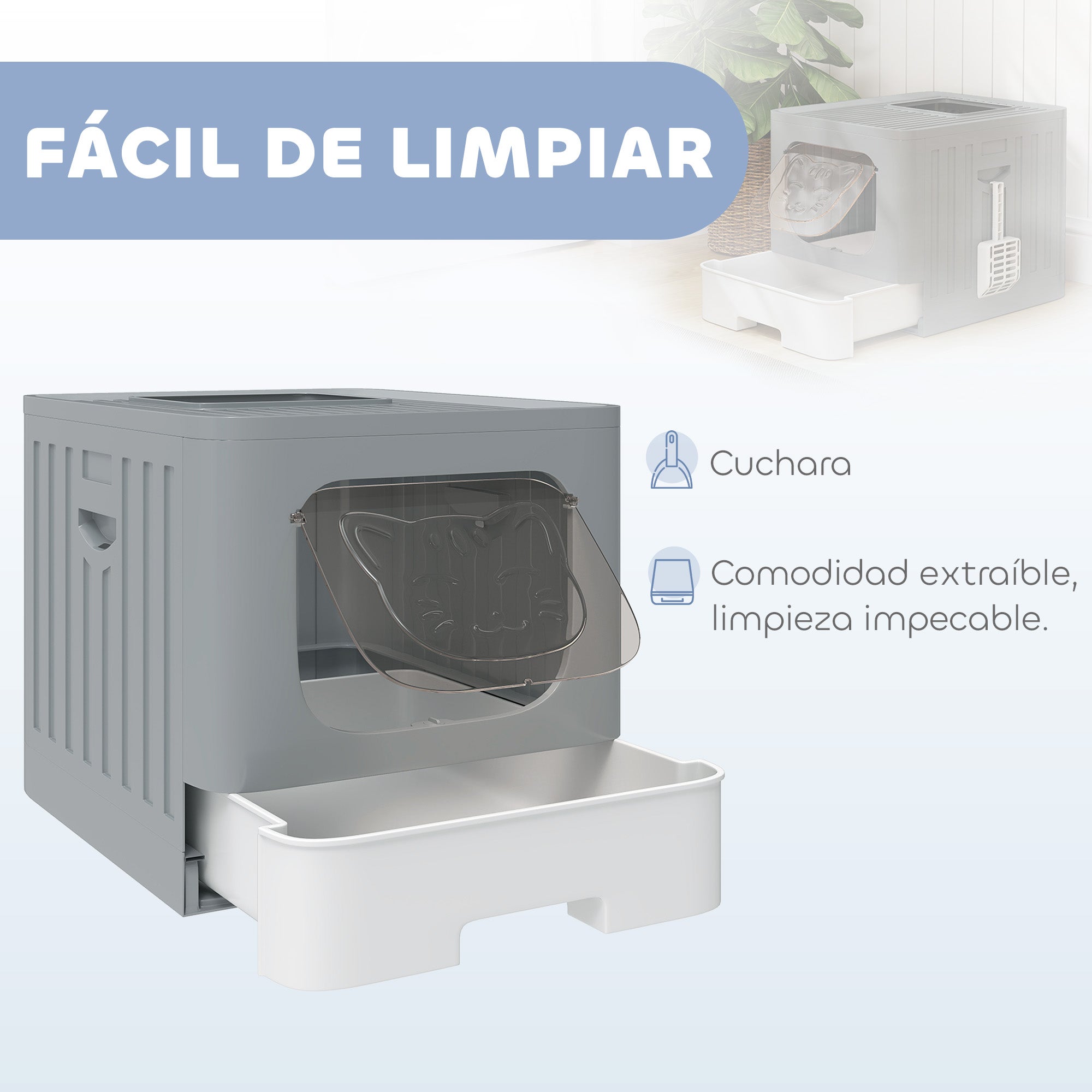 Caixa de Areia para Gatos PawHut PP Cinzento 48x38x38.5 cm - 4
