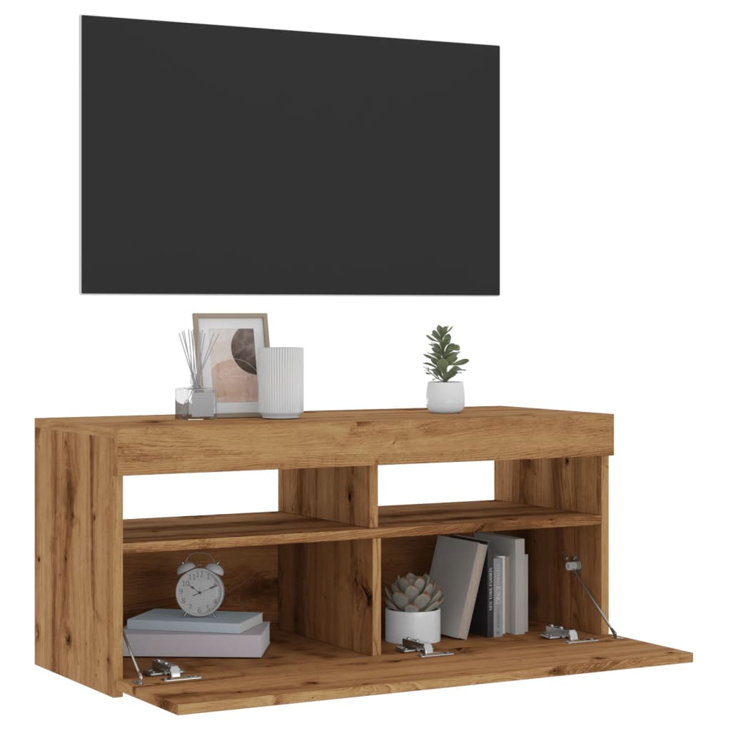 Meuble TV Avec Roulettes En Bois D'Ingénierie Chêne - 102x34,5x43 Cm, Charge 60 Kg