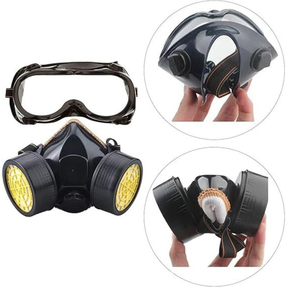 Masque de protection respiratoire réutilisable – Double filtration 97% – Lunettes de protection incluses – Pour peinture et travaux mécaniques - 5