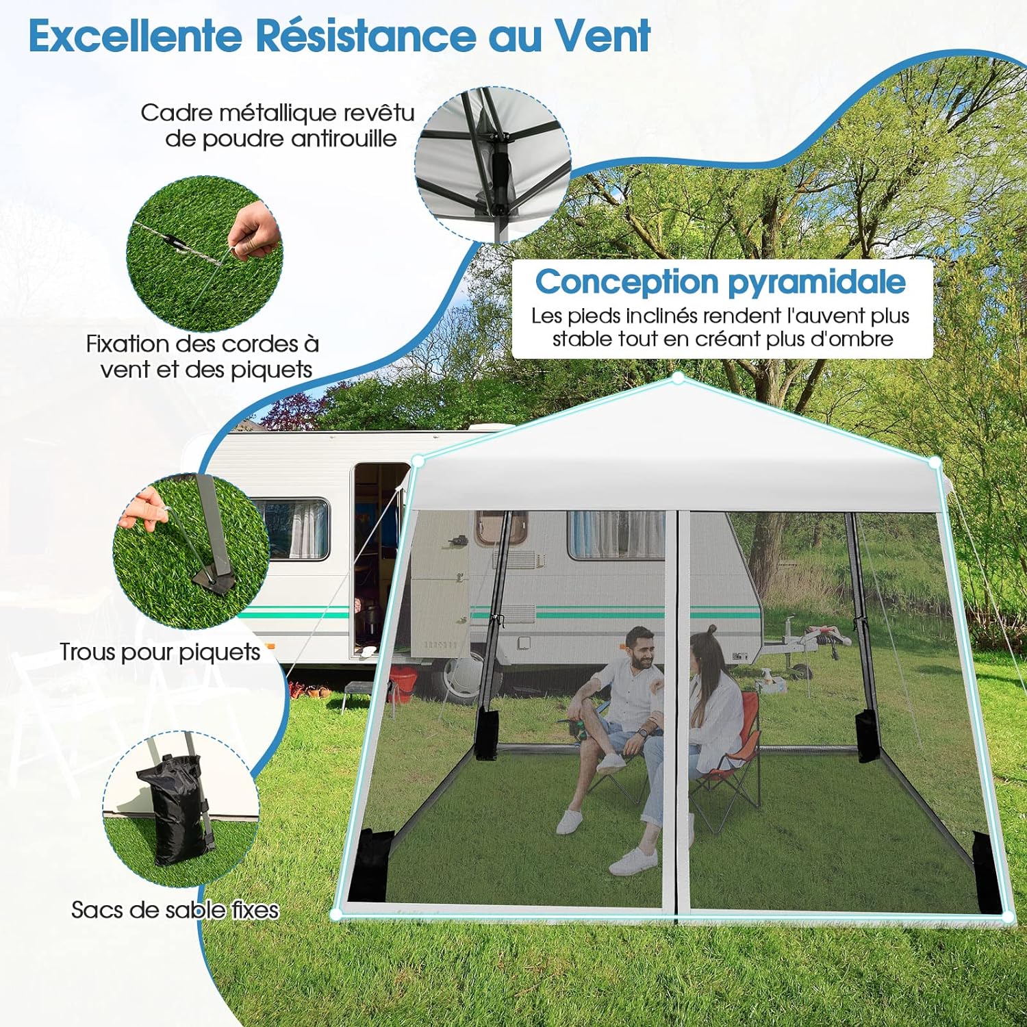 Tonnelle Pliante 3 M x 3 M Imperméable Protection UV (Blanc) - 5