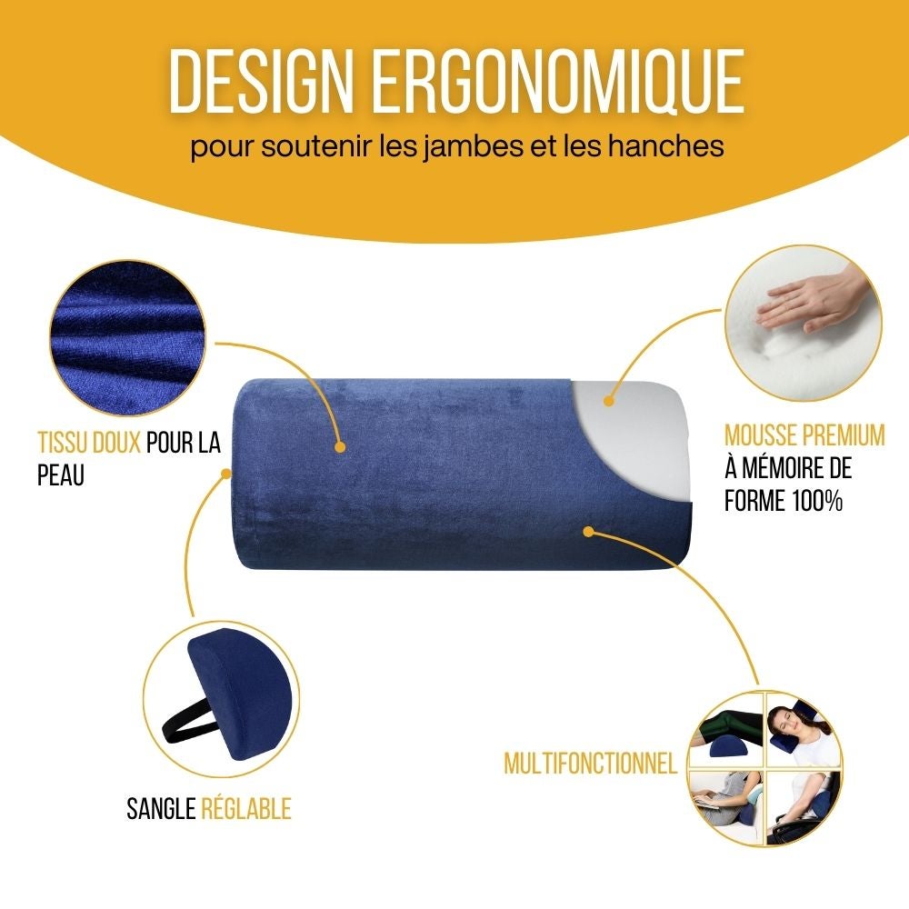 Demi-Traversin de Soutien Lombaire à Mémoire de Forme MULTIFONCTIONNEL - 42x18x10 - Sangle réglable - 2