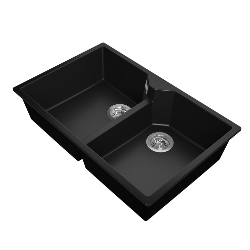 Zlewozmywak 78x50cm, do szafki od 80cm + Syfon - Calcite Czarny STONESTYLE