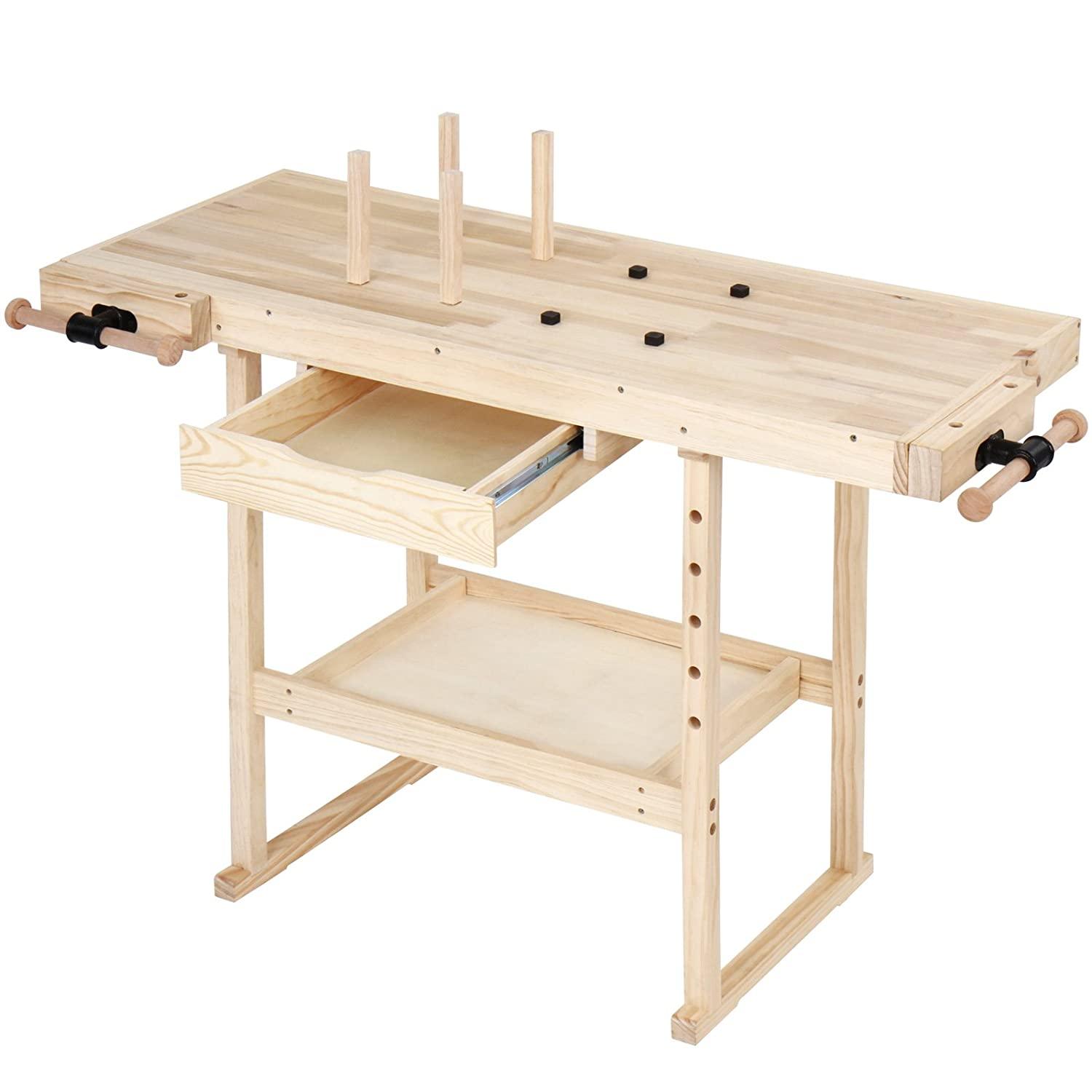 Banco Da Lavoro Duramax Con Cassetto - 70x51x94 Cm, Ripiano In Legno Resistente A 450 Kg, Ruote Con Freni