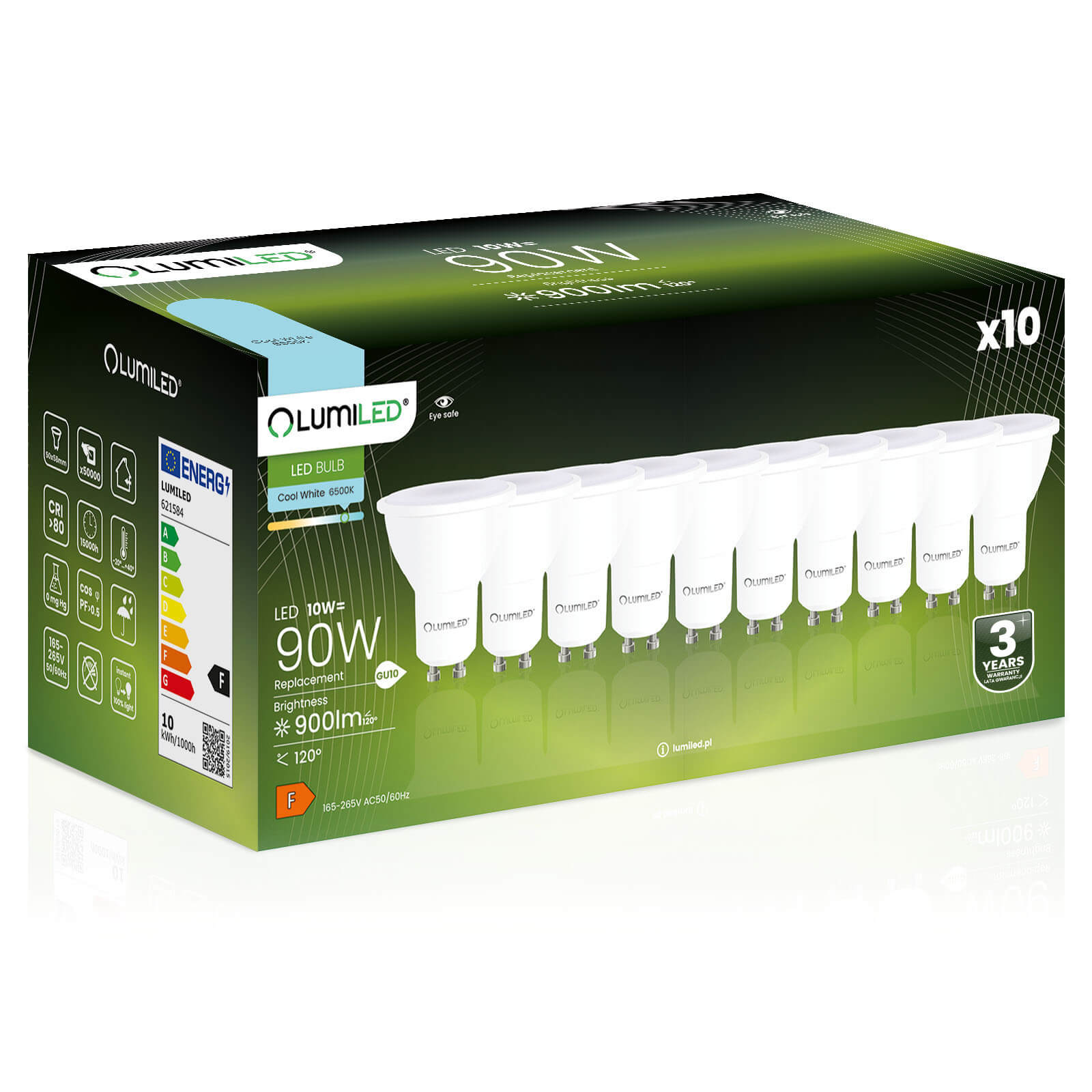 10x Żarówka Lumiled LED GU10 Reflektor PAR16 10W = 90W 900lm 6500K ...