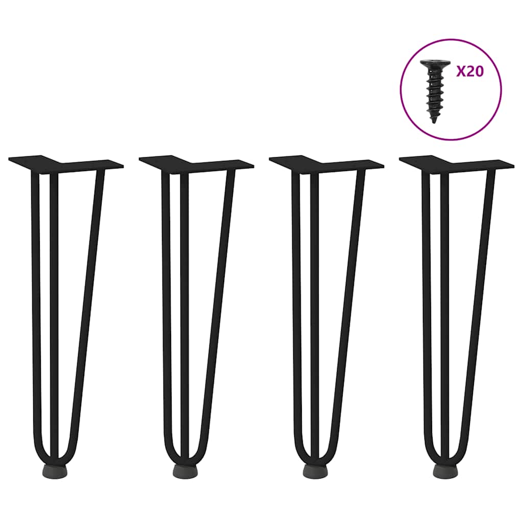 Nogi do stolika kawowego w kształcie spinki do włosów 4 szt. Czarne 42 cm Stal lite vidaXL