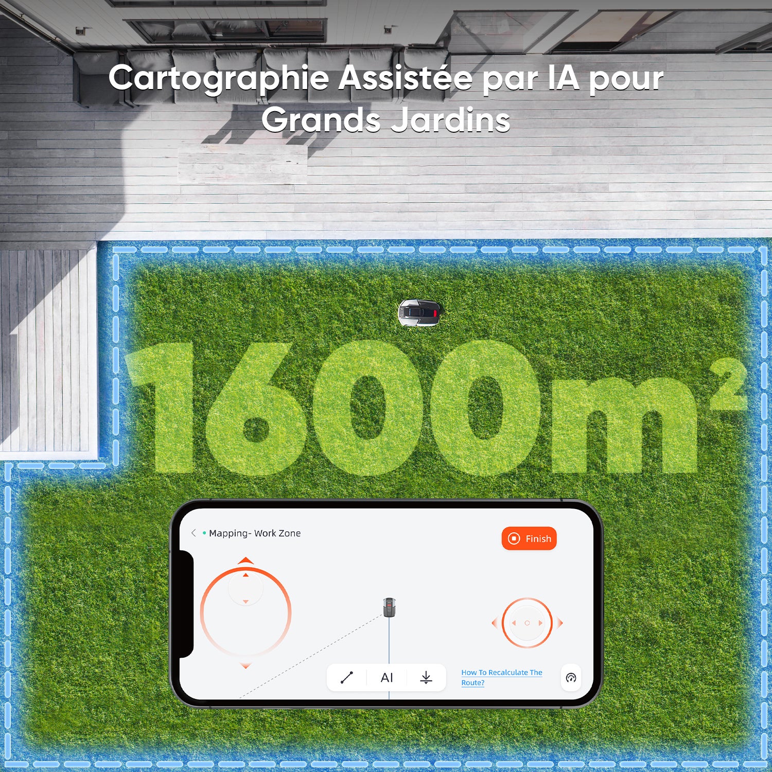 Robot Tondeuse sans Fil AWD, 1600 m², Pentes 60 %, RTK + Vision, Cartographie, Évitement des Obstacles, Contrôle via App, Sunseeker S5 - 2