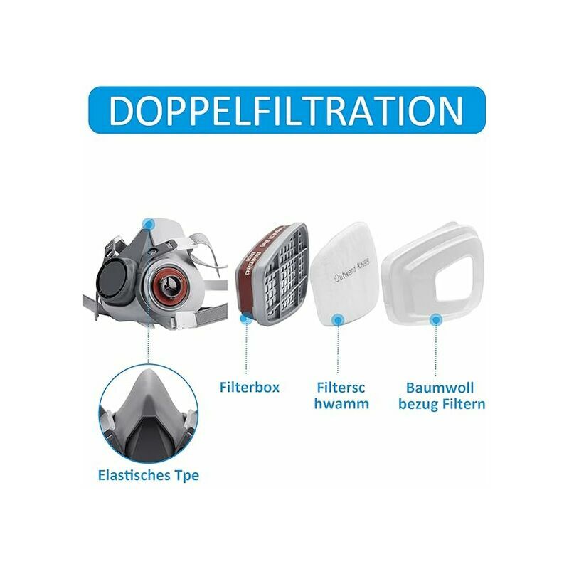Masque de protection 18 en 1, masque de peinture, réutilisable, masque respiratoire à gaz avec filtre pour pulvérisation, peinture, travaux - 2