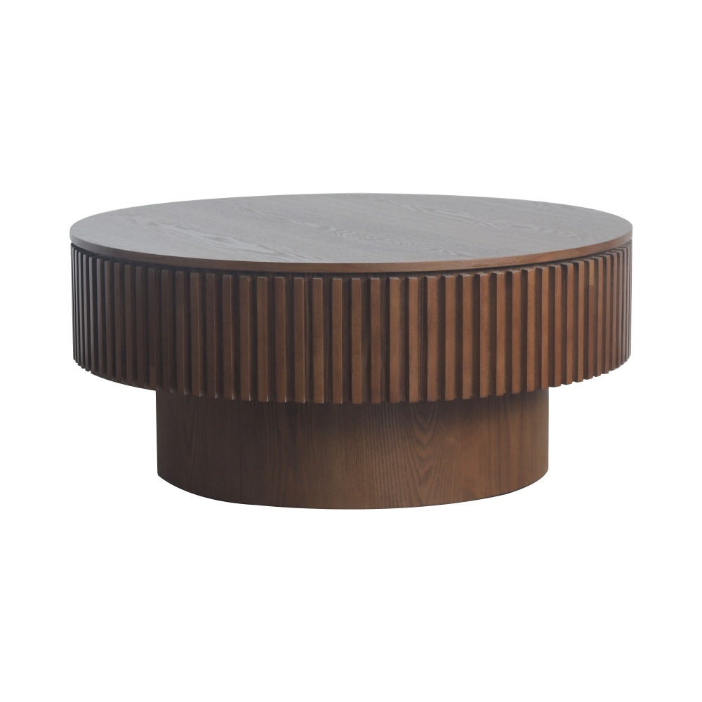 Table basse ronde 75 cm avec rangement, plateau en bois massif plaqué, design moderne et fonctionnel pour salon, chambre ou bureau - 9